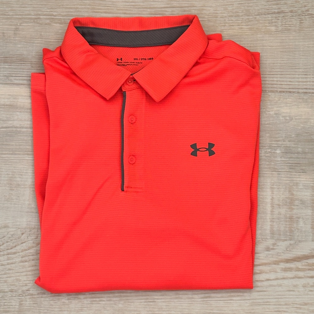 Under Armour Performance Wicking Polo Shirt Men XXL Red ribbed design